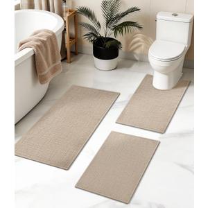 YIHOUSE Bathroom Rugs Sets 3 Piece Beige, Non Slip Bath Mats Sets of 3 Quick Dry, Absorbent Washable Thin Bathroom Rugs Fit Under Door for Elder, Sink, Laundry(16x24+16x24U+16x32in)