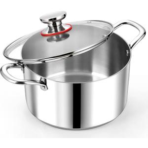 P&P CHEF 8 Quart Tri-Ply Stainless Steel Stock Pot, 8 Qt Stockpot Pasta Cooking Pot with Visible Lid for Soup Vegetable, Induction Cookware for All Stoves, Sturdy & Double Handle, Dishwasher Safe