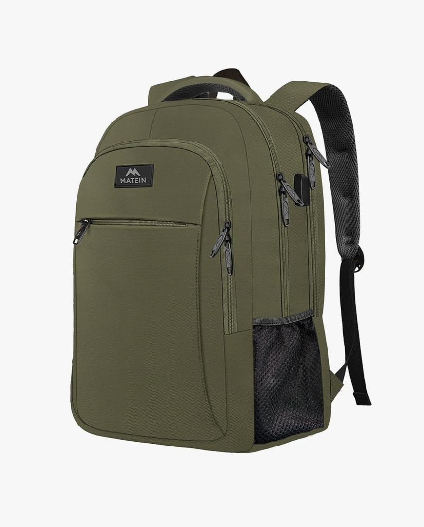 MATEIN 15.6 Inch Travel Laptop Backpack, Sturdy Computer Backpack for Women Men with USB Charging Port, Lightweight Fashion Water Resistant Traveling Backpack Casual Daypack for College Offic, Green
