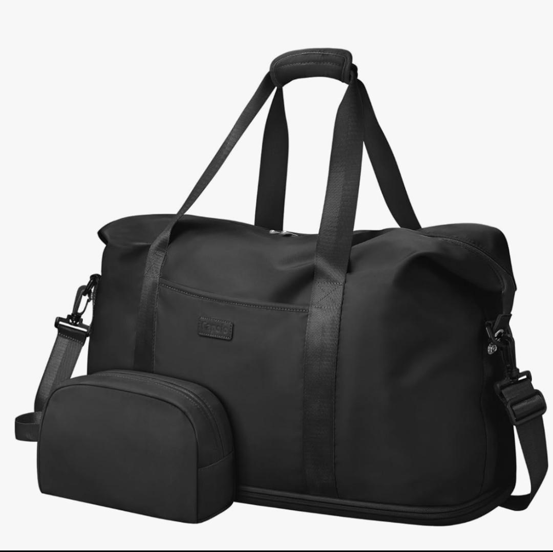 Expandable Travel Duffle Bags Weekender Overnight Bags for Women Men Hospital Bag for Women Labor Delivery with Toiletry Bag Waterproof, Black