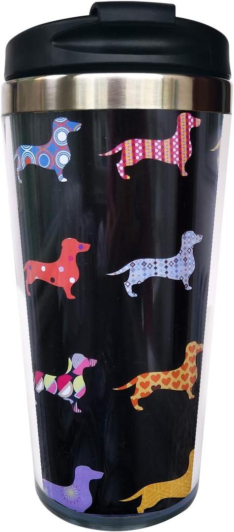 Cute Dog Dachshund Travel Coffee Mug for Women Men Thermal Tumbler with Wrap, Lid and Stainless Steel Interior 14 OZ