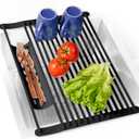 BELLE TERRE Multipurpose Roll-Up Dish Drying Rack - Silicone Wrapped, Heat-Resistant, Anti-Slip - Perfect for Small Kitchen Sink, 17" x 13" (Midnight Black)