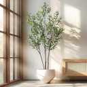 Erimda 6FT Artificial Olive Tree Tall Faux Silk Plant Tall Faux Olive Tree with Natural Wood Trunk & Lifelike Fruits Fake Potted Tree or Home Office Decor, Green