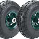 2 Pcs 10" Flat Free Tires Solid Pneumatic Tires Wheels, 4.10/3.50-4 Air Less Tires with 5/8 Center Bearings, for Wheelbarrow/Trolley Dolly/Garden Wagon Carts/Hand Truck/Wheel Barrel/Lawn Mower, 2 Pack