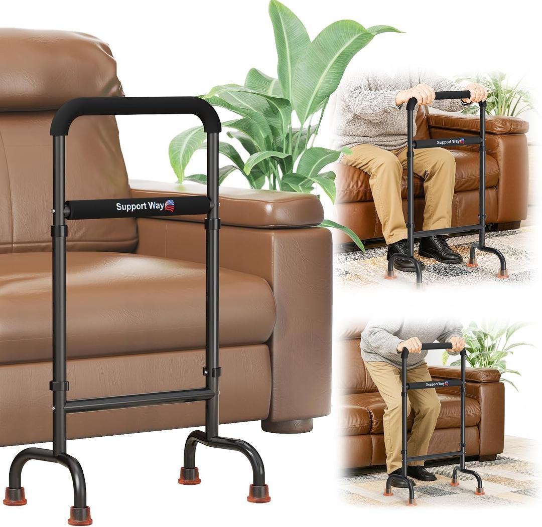 Lightweight Stand Assist & Mobility Aid Cane - Wide 19.6" Iron Base, Adjustable Height 29.7"-39.7", Portable Support for Chair, Bed, Toilet, 450lb Capacity