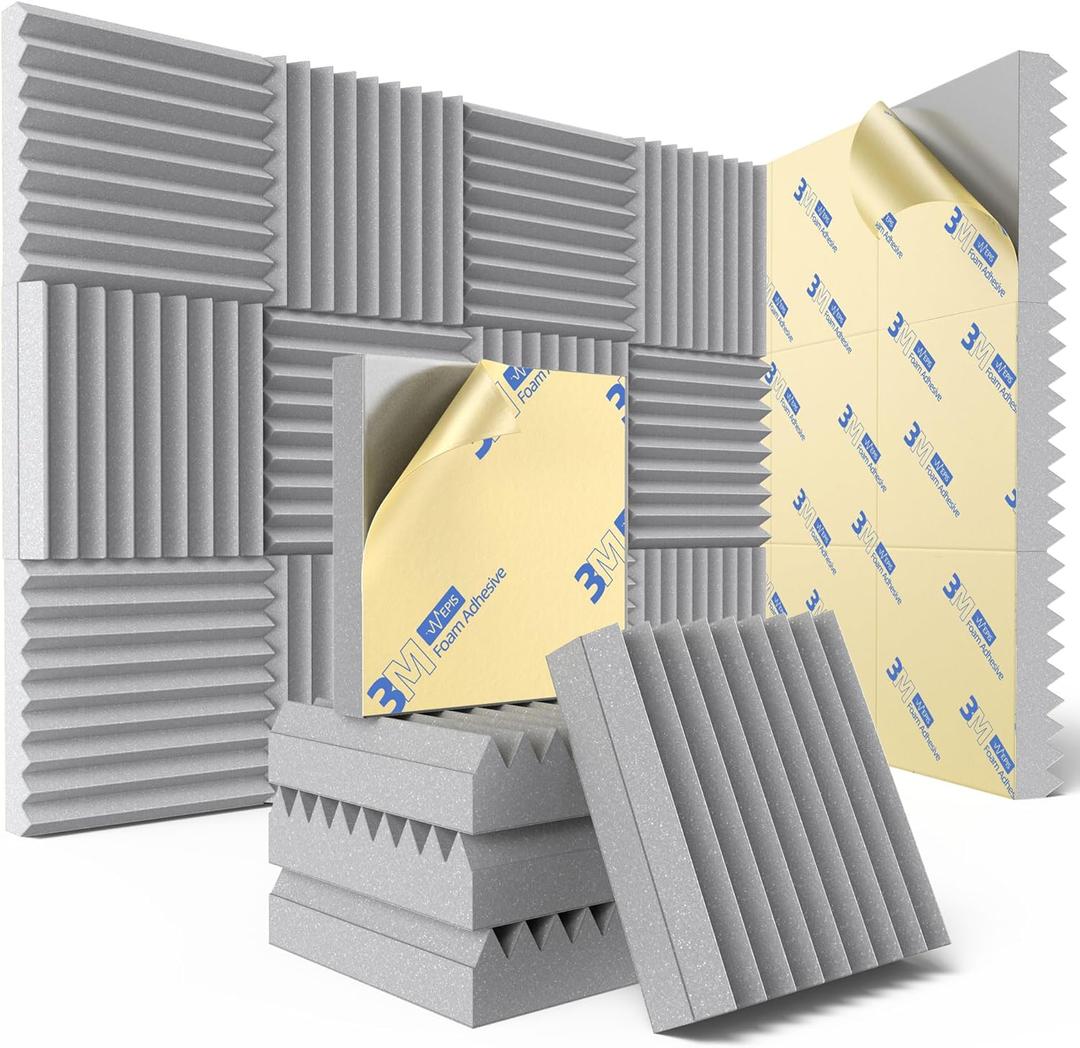 24 Pack Sound Proof Foam Panels for Wall with Self Adhesive, 3" X 12" X 12" High Density Acoustic Panels Sound Absorbing Quick-Recovery, Wedges Soundproof Wall Panels for Gaming & Studio Decor - Gray (3 Inch 24 Pack)