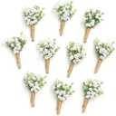 Ling's Moment Boutonniere for Men, 10pcs Groomsmen Guest Boutonniere, Artificial Flowers for Wedding Décor/Prom/Homecoming,etc.Baby Breath White