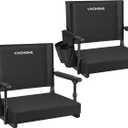 VIVOHOME Stadium Seats with Back Support and Cushion, 2 Pack Portable Bleacher Chairs with Cup Holder and Shoulder Strap (Black)