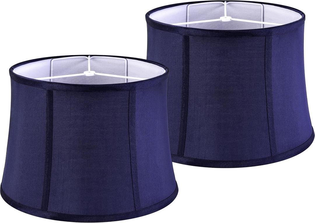 Blue Lamp Shades Set of 2,12"x14"Dx10"H Medium Drum Lampshades Decor, 12"*14"*10"-2 Pack