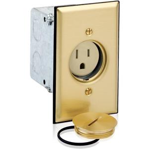 Leviton 1-Gang Single Receptacle Floor Box, Tamper-Resistant, Brass Finish, 15-Amp, 125V, 5249-TFB