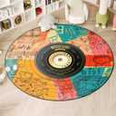 KALERA Music CD Disc Shape Area Rug, Multicolor, 5'3" x 5'3" (Round), Tufted, Polyester, Low Pile, Non-slip Backing, Water Resistant, All Seasons, Teenagers and Above, Living Room