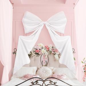 Big Bow Decor 39 x 72 Inch Giant Bow Wall Decor for Room Backdrop Large Ribbon Tie for Coquette Party Birthday Baby Shower Wedding Halloween Christmas Party Supplies(White, Polyester)
