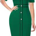 VFSHOW Womens Buttons Patchwork Work Business Office Party Bodycon Pencil Sheath Dress Size S