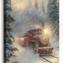 Ebroniah Christmas Train Wall Art, Vintage Winter Snowy Forest Festive Canvas Wall Art Decor for Holiday Living Room, Rustic Farmhouse Prints Framed Artwork for Walls Bedroom Kitchen Home 12x15in