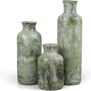 Resin 3 Piece Vase Set, Farmhouse Decor, Home Decorative Vase, Vases for Your Kitchen, Bedroom, Office, Living Room, Bathroom, & Shelf Centerpiece Table Decorations, Green