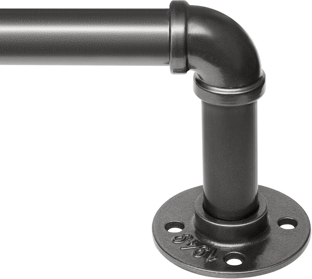 Zeerobee Curtain Rods for Windows 48 to 84, 1 Inch Industrial Wrap Around Curtain Rod, Indoor/Outdoor Room Divider Adjustable Drapery Pole, 48"-86", Grey