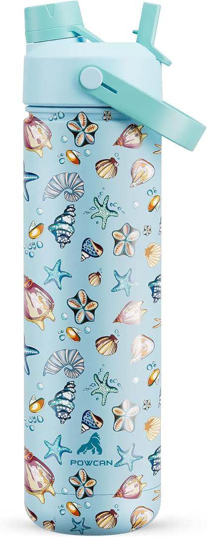 POWCAN 26 oz Insulated Water Bottle with 2-in-1 Straw and Spout Lid, Keep Cold 24H, Leak-Proof, Fits in Car Cup Holder, Stainless Steel Water Bottle for Sports, Travel, Gym, and School (Bubble Bay)