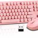 Wireless Keyboard and Mouse Combo, Full Size Compact Quiet Wireless Keyboard and Mouse Set 2.4G Ultra-Thin Sleek Design for Windows, Computer, Desktop, PC, Notebook, Laptop,Round Keys Pink