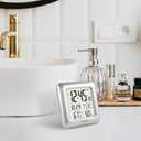 KADAMS Bathroom Clock 9.5" Kitchen Wall Clock with Large LCD Screen  Shower Clock with Suction Cup,Temperature, Humidity, Calendar  Water-Resistant, 4 Mounting Options, Silver