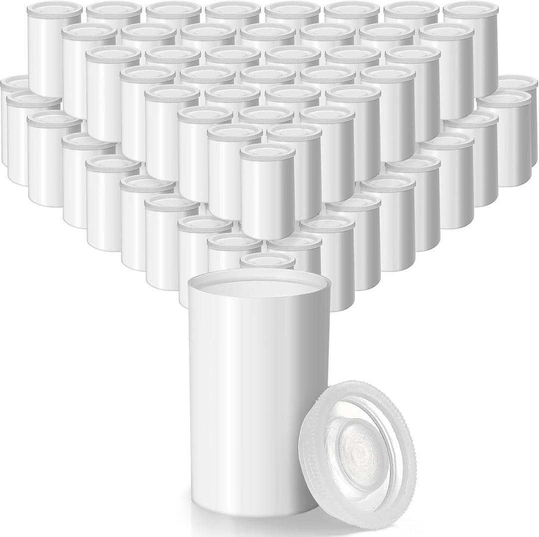 JOVITEC 200 Pcs Plastic Film Canister Holder 35 mm Empty Camera Reel Containers Storage Containers Case with Lids for Small Accessories Fish Hook Film Beads (White)