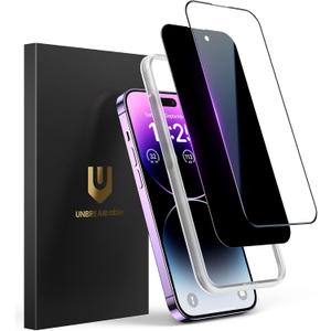 UNBREAKcable 2PCS Screen Protector for iPhone 14 Pro - 1 Privacy Tempered Glass+1 Clear Glass Double Shatterproof [Installation Frame] [9H Hardness] [Case Friendly] Anti-Scratch for iPhone 6.1 inch