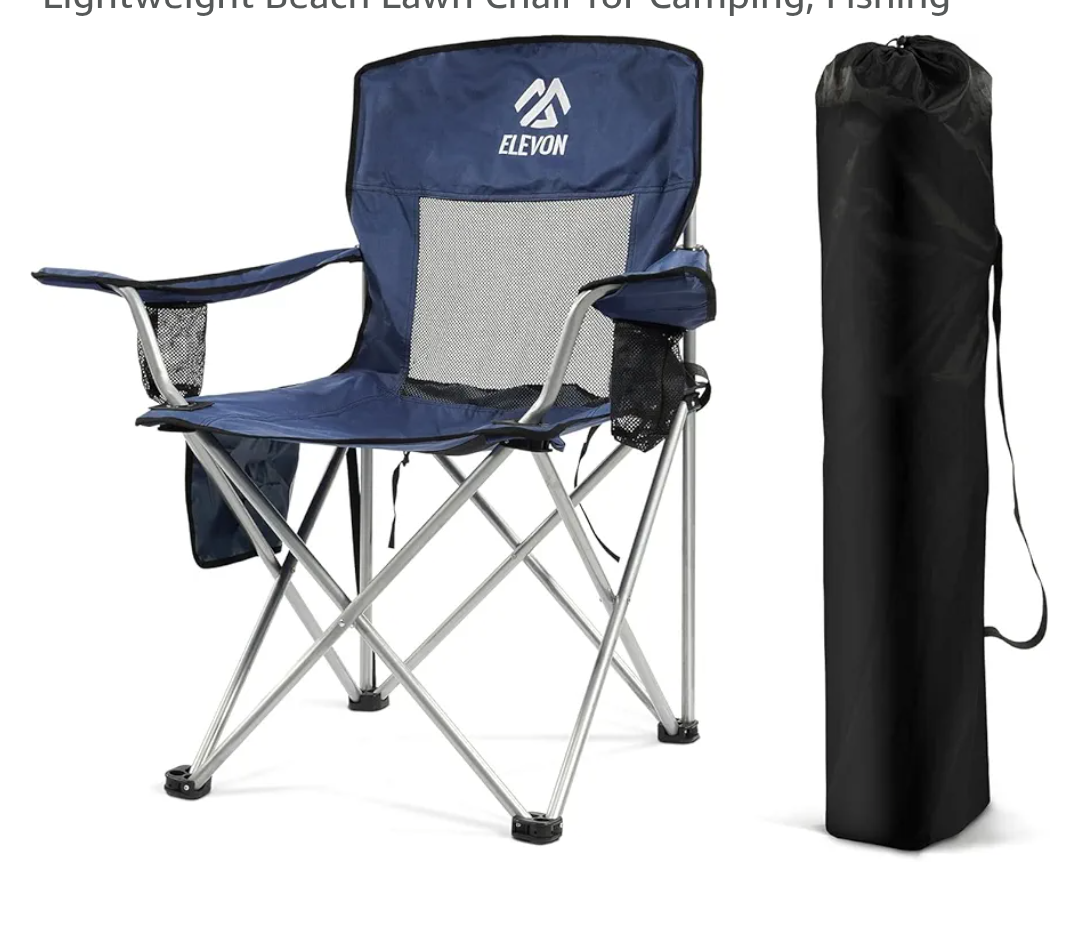 Portable Camping Chair with Cup Holder & Carry Bag, Folding Outdoor Chair for Adults, 300lbs Capacity, Lightweight Beach Lawn Chair for Camping, Fishing