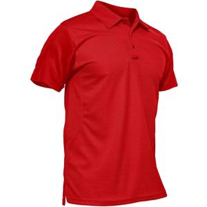 MAGCOMSEN Men's Polo Shirt Quick Dry Performance Short Sleeve Tactical Shirts Pique Jersey Golf Shirt (Medium, Tomato Red-Short)