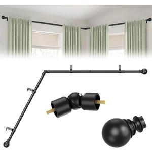 Corner Curtain Rod for Windows 32 to 158 Inches,1 Inch L-shaped Curved Heavy Duty Corner Window Curtain Rods, Adjustable Renter Friendly Drapery Rods for Bedroom Living Room (33-76"(2 sided))