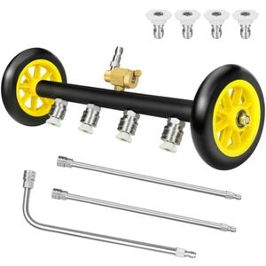 JANZ 16'' Pressure Washer Undercarriage Cleaner and Water Broom Attachment - 4000PSI, 1/4'' Connector - for Electric and Gas Power Washers with 8 Replaceable Nozzles