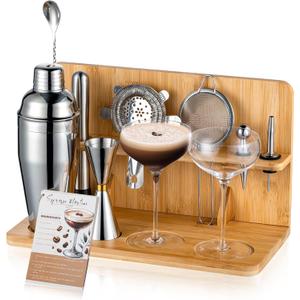 USEERIL Espresso Martini Kit Gifts Set with 2 Glasses,Mixology Bartender Kit,Cocktail Shaker Set with Bamboo Stand for Drink Mixer,Bar Set for House Warming Gifts,Home bar,Party Favors