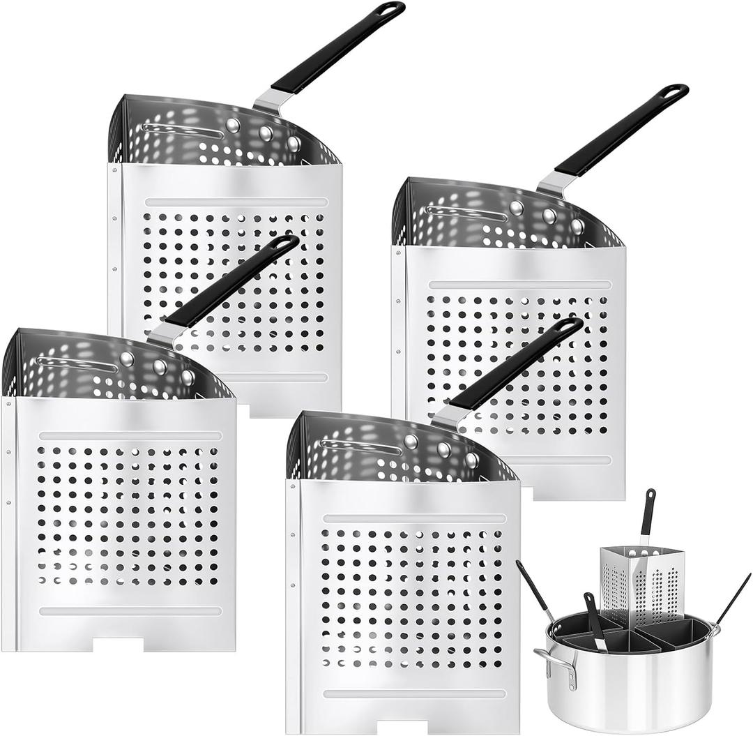 LemonRoad 4 Pack 5 Qt Stainless Steel Pasta Strainer Baskets Inserts Quarter Strainer Basket Skimmer with PVC Handles for 20 Qt. Pasta Cooker Pot for Boiling Noodle Blanching Vegetables Seafood