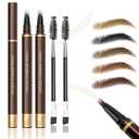 2PCS Microblading Eyebrow Pencil with Eyebrow Brush, Light Brown Eye-brow Pencils for Women, 2-In-1 Waterproof Eyebrow Pen with 4-Fork & Ultra-Precise Tips for Hair-Like Eyebrow Makeup (Light Brown)