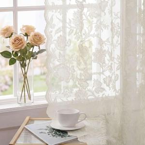 H.VERSAILTEX Lace Curtains 90 Inch Length Vintage Victorian Sheer Curtain 2 Panels Rod Pocket with French Country Floral, Light Filtering Privacy Sheers for Bedroom Living Room, 52" W x 90" L Ivory