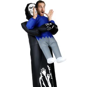 Leumoi Grim Reaper Inflatable Costume for Adult Halloween Funny Blow Grim Reaper Pick Me Up Ride On Costume Illusion Fancy Death Dress Outfit for Men Women Halloween Cosplay Party Supplies