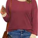 DOLNINE Womens-Plus-Size-Sweatshirts Color Block Long Sleeve Tops Fall Casual Crewneck Shirts Trendy Loose Fit Tunics XL-5XL (XXXL)