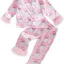 Toddler Kids Baby Girl Solid Pjs Ruffle Long Sleeve Button Shirt Top and Pants Cotton 2Piece Pajamas Set (14-15 Years, Pink Furry Santa Pjs)