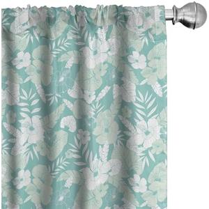 Lunarable Flower Curtains, Hawaiian Floral Themed Tropical Hibiscus and Exotic Leaves, Window Treatments 2 Panel Set for Living Room Bedroom, Pair of - 28" x 84", Teal Green