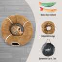 R1M Cat Tunnel Bed with 2 Cat Toys, Collapsible Play Tunnel for Indoor Cats, Kitten Toys for Indoor Kittens, Donut Shaped (Brown)