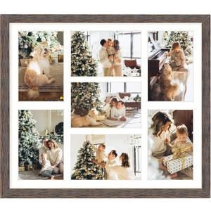 Golden State Art, 13.7x15.7 Distressed Brown Wood Collage Frame - White Mat - Displays Seven 4x6 Photos - Real Glass, Sawtooth Hanger, Swivel Tabs - Wall Mounting, Landscape, Portrait