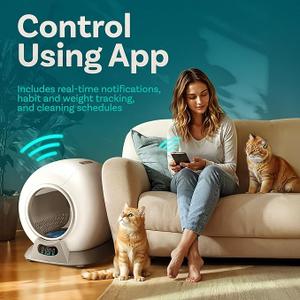 PetCove Self Cleaning Litter Box with Auto Safety Sensors for Multiple Cats - Automatic Cat Litter Box Self-Cleaning - Covered Odor Removal with APP Control - Compatible On All WiFi - Electric Robot, White