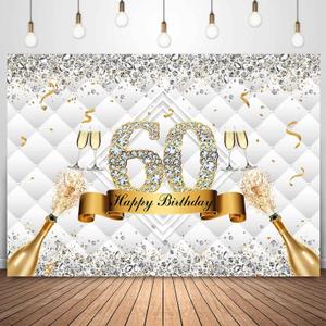 Sensfun Happy 60th Birthday Backdrop White Gold Silver Diamond Luxury Photography Background for Women Fabulous 60th Birthday Party Decorations Banner Champagne Sixty Years Old Photo Booth 7x5ft