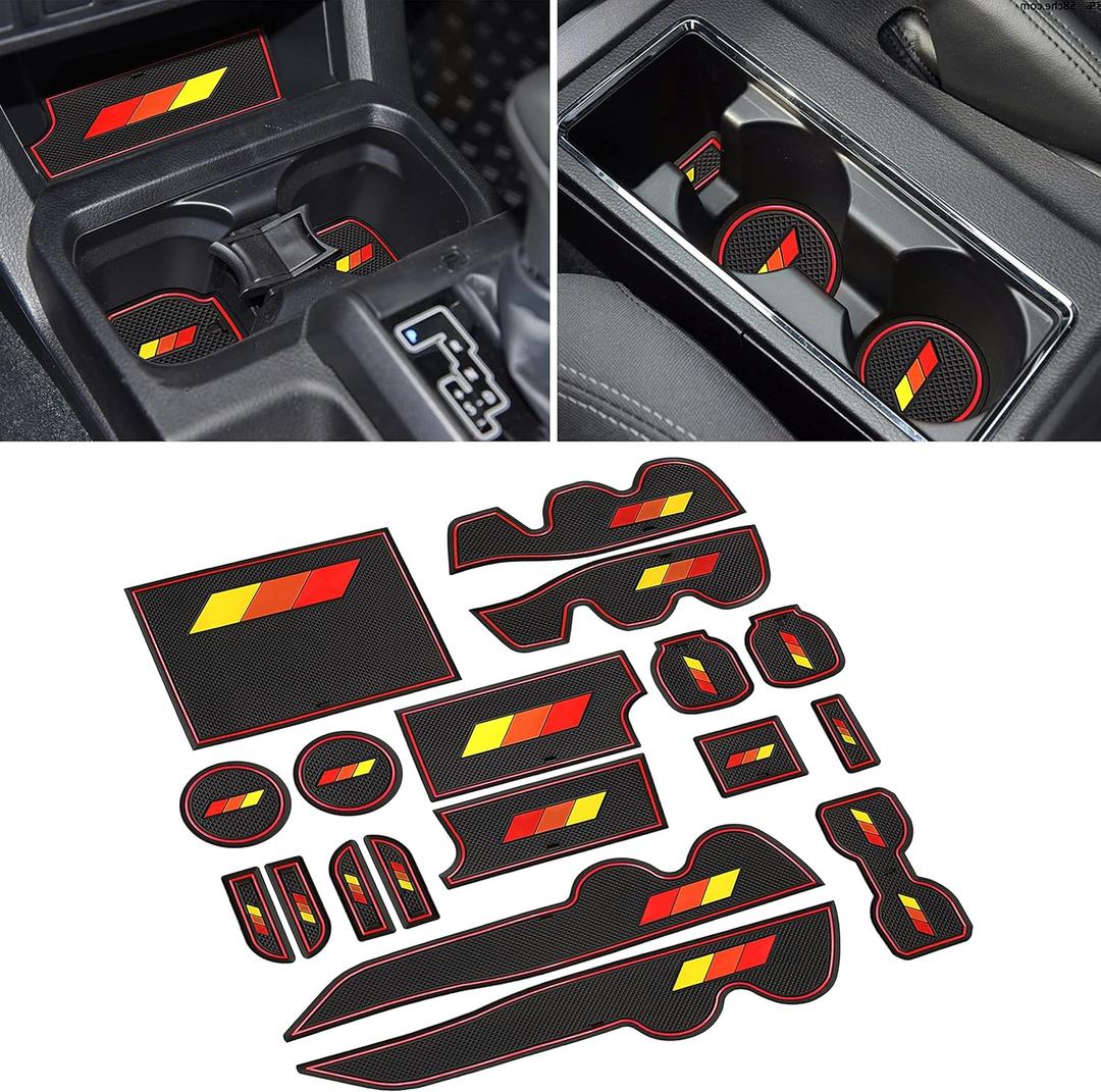 SENSHINE Custom Liners for Toyota Tacoma Accessories 2016-2021 2022 2023 Cup Holder Inserts, Center Console, Door Pocket Slot Mats Non-Slip Anti Dust Pad Premium Interior 18Pcs (Double Cab) (Red Trim)