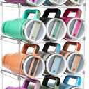 Design for Stanley 40 OZ & Large Bottles & Tumblers with Handle, Acrylic Water Bottle Organizer - Stackable Clear Wine Rack, Cup Holder for Home Kitchen Pantry Shelf Countertop Cabinet, 4 Tier Hold 12