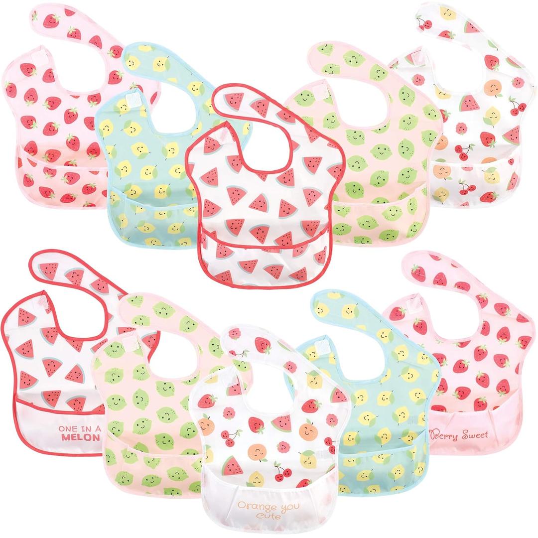 Hudson Baby Unisex Baby Waterproof Polyester Bibs, Cute Fruit, Feeder