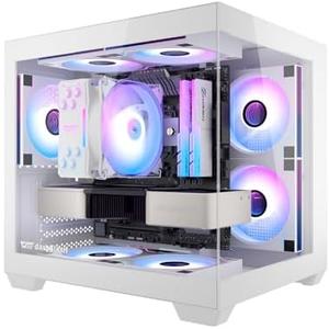 darkFlash ITX PC Case, Pre-Install 3 PWM ARGB Fans Computer Case, Full View Dual Tempered Glass ITX Case, Mini Size, Supports 240mm AIO(C275P) (White)