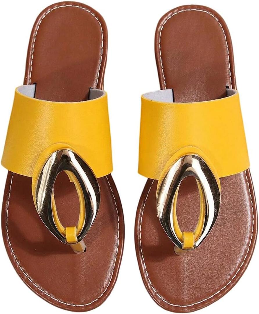 Verdusa Women's Summer Colorblock Thong Sandals Open Toe Slip on Slippers Yellow-2 6.5