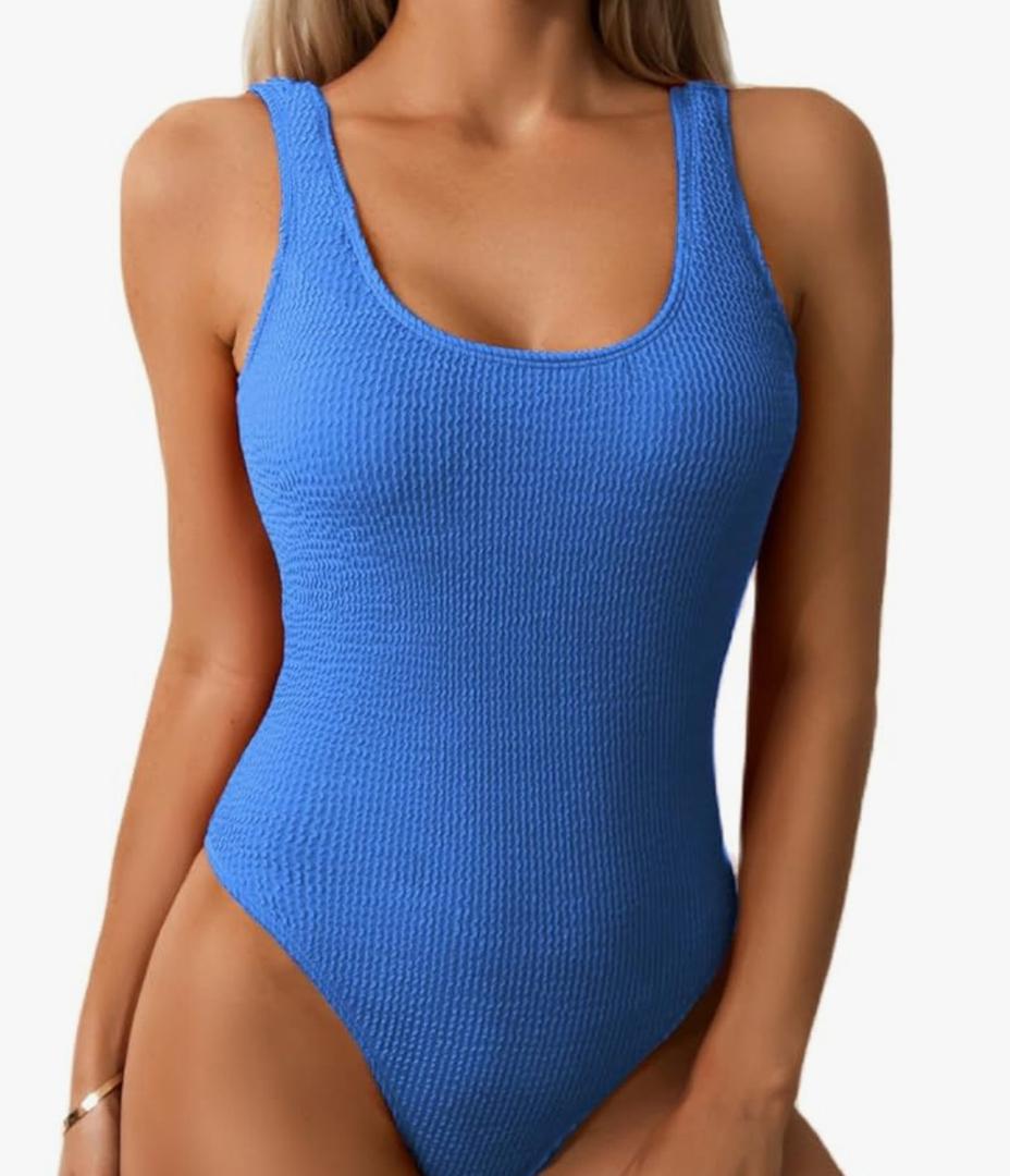 Limeeke Women One Piece Swimsuit Solid Ribbed Monokini Swimwear Scoop Neck Low Back Bathing Suit, XL