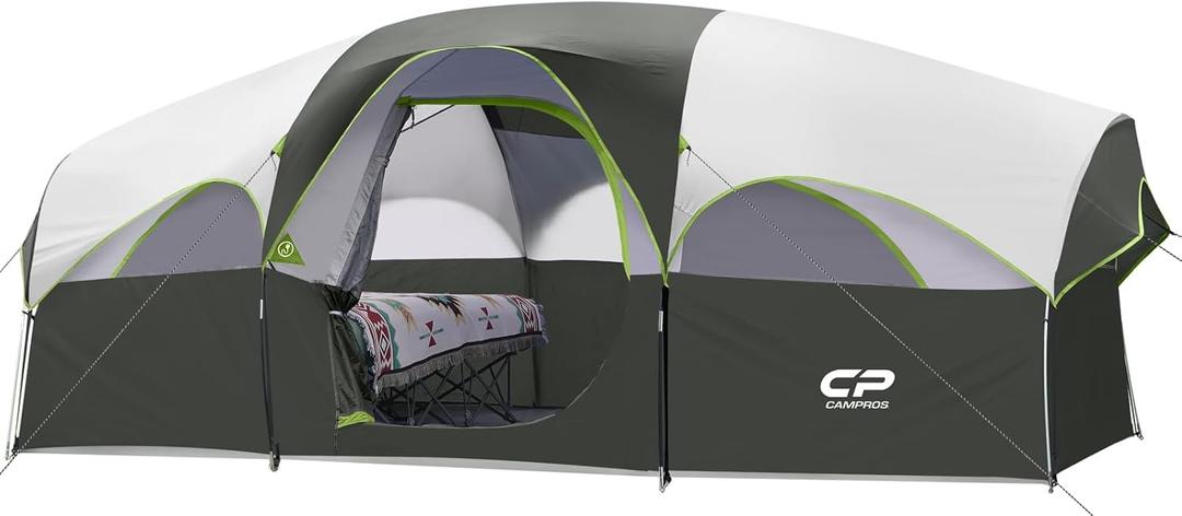CAMPROS CP Tent 8 Person Camping Tents, Weather Resistant Family Tent, 5 Large Mesh Windows, Double Layer, Divided Curtain for Separated Room, Portable with Carry Bag (Deep Gray)
