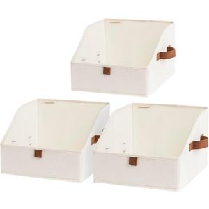 StorageWorks Closet Storage Bins, Trapezoid Organizer Box for Shelves, Fabric Clothes Bin, Foldable Organizing Baskets with Handles, Small, Ivory White, 3-Pack