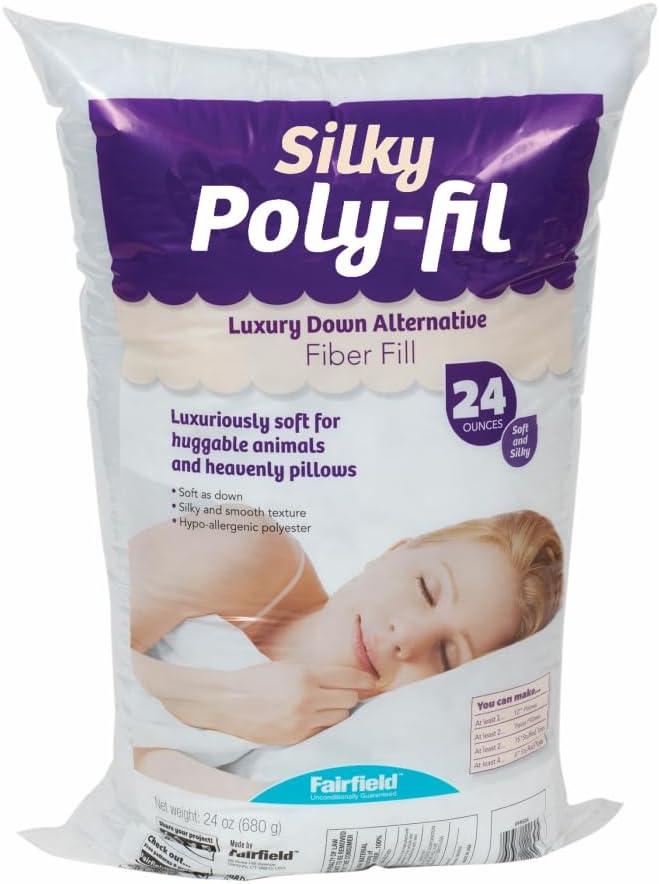 Poly-fil Fairfield Silky, Premium Polyester Fiber Fill, Soft Pillow Stuffing for Peaceful Sleep, Stuffing for Stuffed Animals and Toys, 24-Ounce Bag Poly-fil Fairfield Silky, Premium Polyester Fiber Fill, Soft Pillow Stuffing for Peaceful Sleep, Stuffing for Stuffed Animals and Toys, 24-Ounce Bag